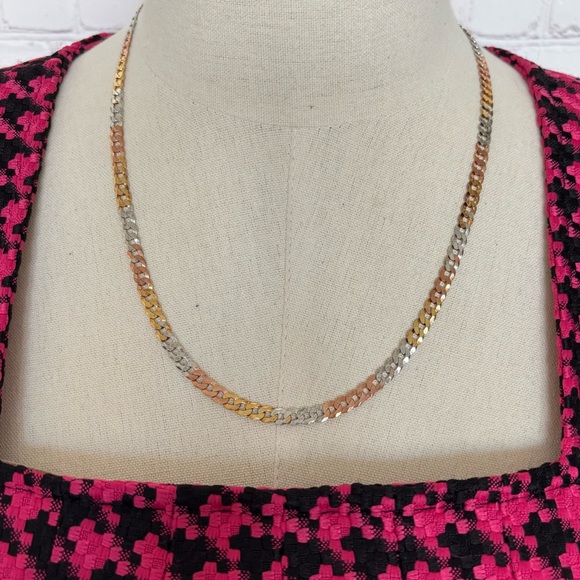 Tri-Color 925 Sterling Silver 22" Miami Cuban Link Chain Necklace - Picture 1 of 12